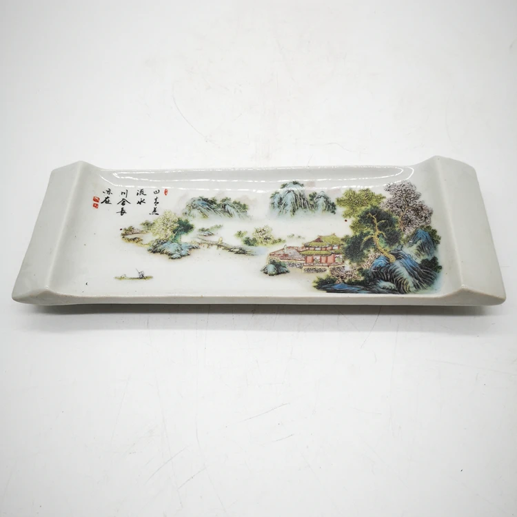 Pastel landscape tea tray pillow brush holder Antique genuine vintage goods Office ornaments tea ceremony supplies