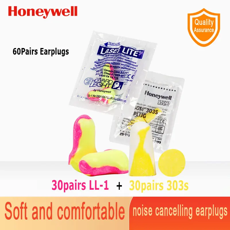 60Pairs Honeywell Foam Soft Ear Plugs Sleep Anti Noise Reduction Music Cancelling Insulation Earplug Protective Wireless Earmuff