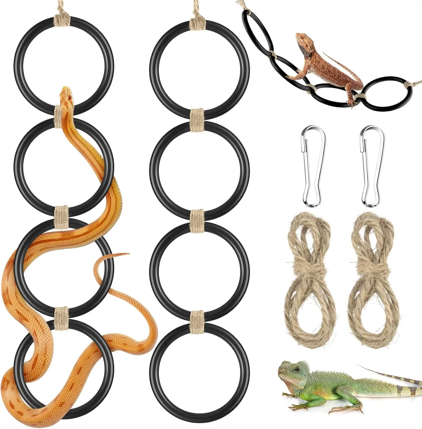 

2PCS Snake Climbing Rings, Ball Python Enrichment Hoop Chain Toys, Adjustable Playground Reptiletank Cage Decor Accessories
