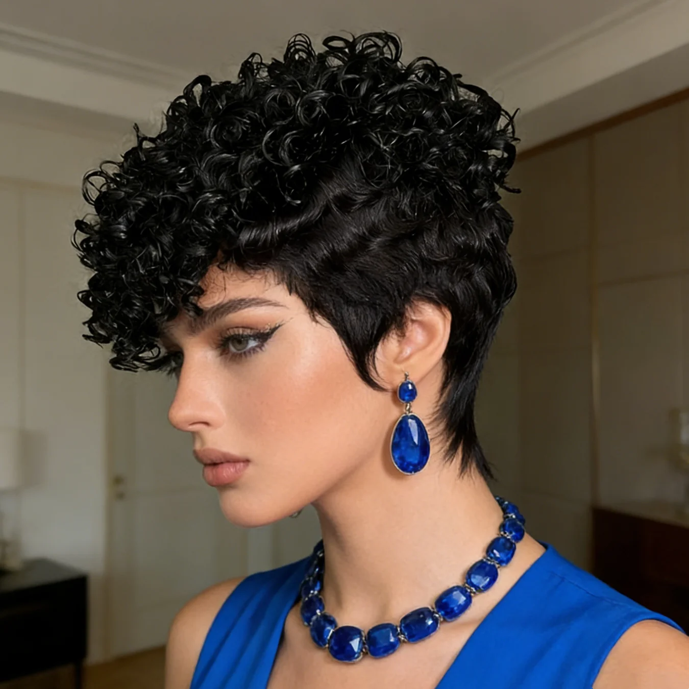 

Парик из натуральных волос с кудрявыми волнами, стрижка пикси с челкой, цвет 99J бордовый, короткая стрижка, машинная работа, подходит для повседневной носки и вечеринок.