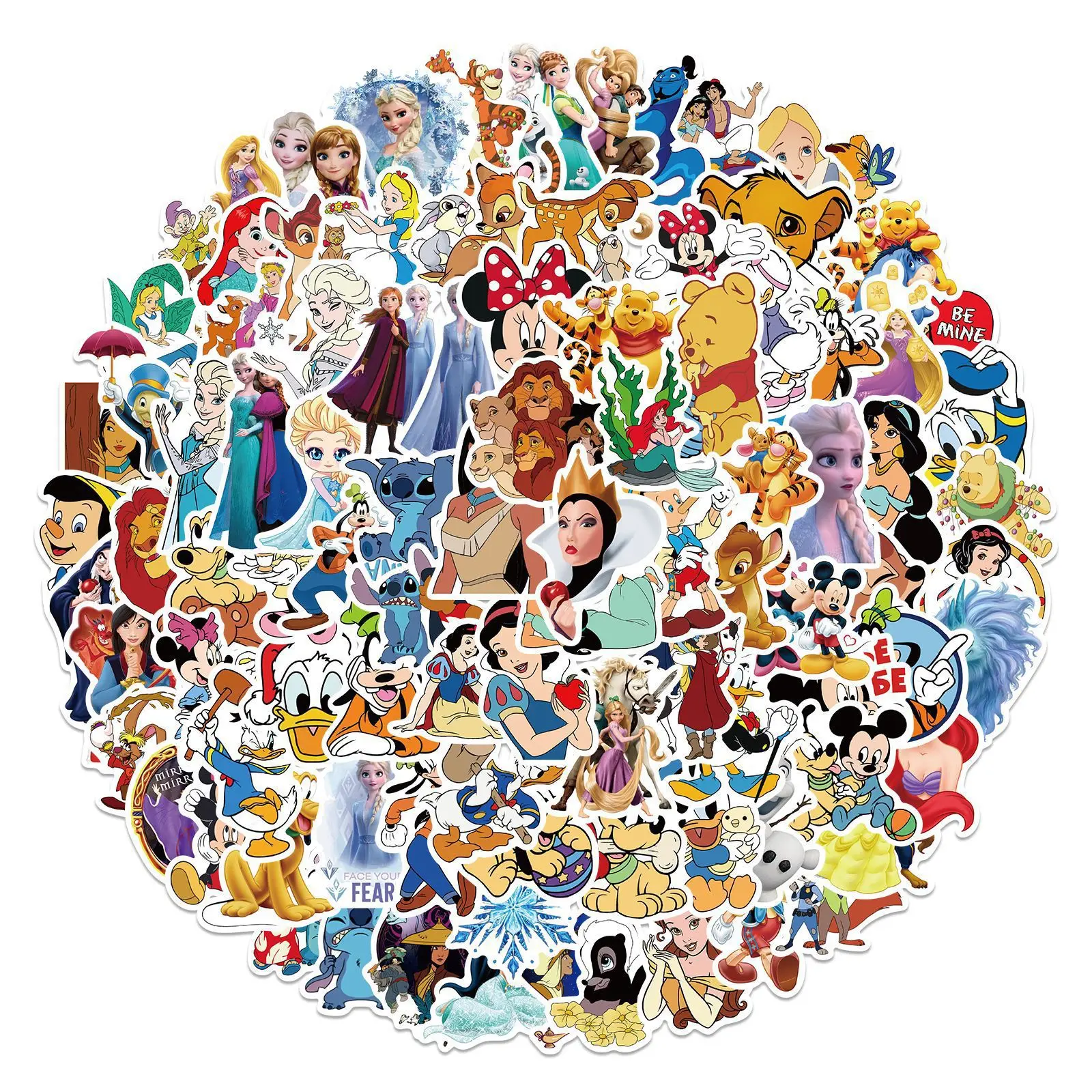 100PCS Mixed Disney Cartoon Caracter Collection Graffiti Stickers For Decorating Luggage Laptop Phone Cases DIY Stickers Toys