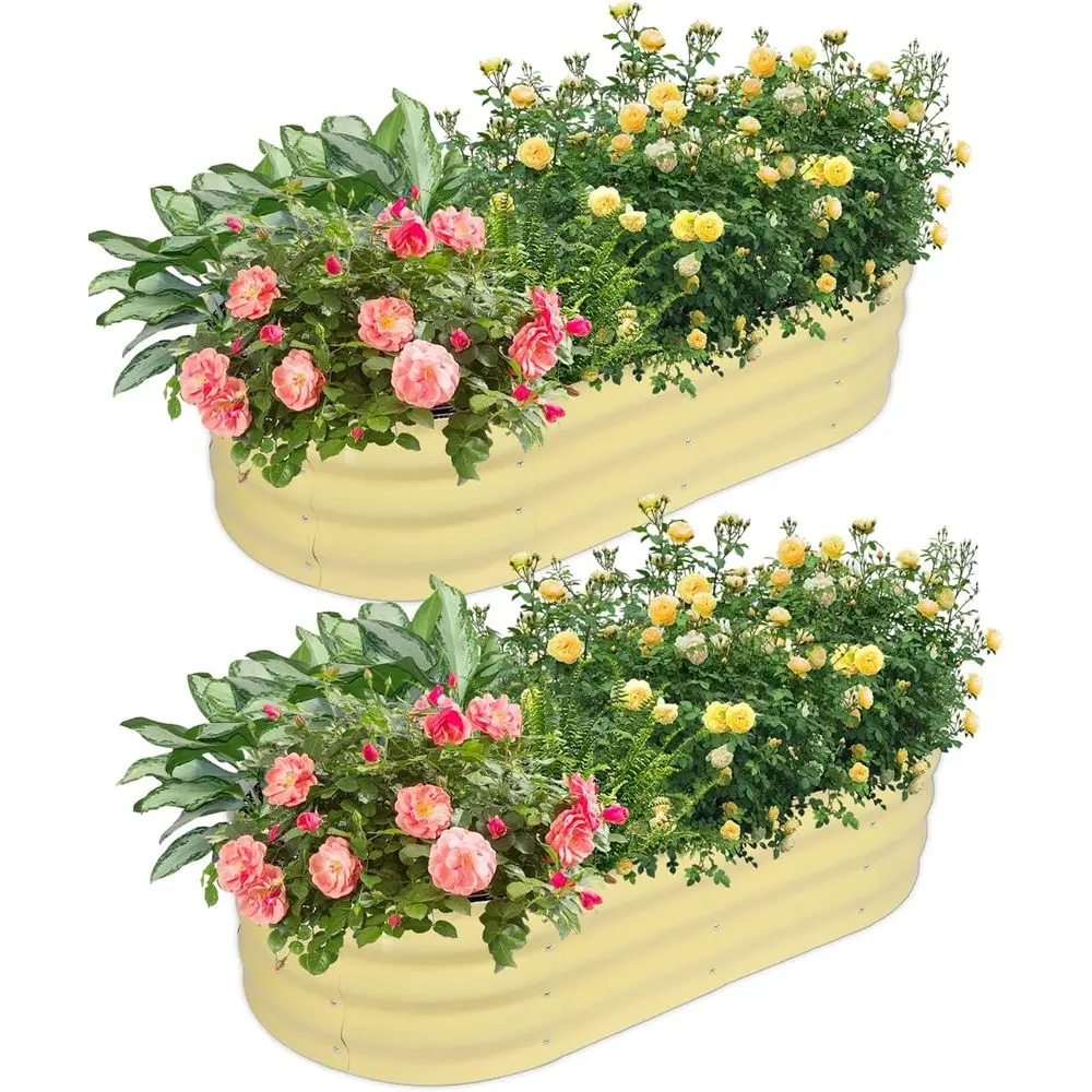 

Oval Outdoor Metal Raised Garden Bed, 6x3x1ft, Silver, Ideal for Planting Vegetables and Flowers