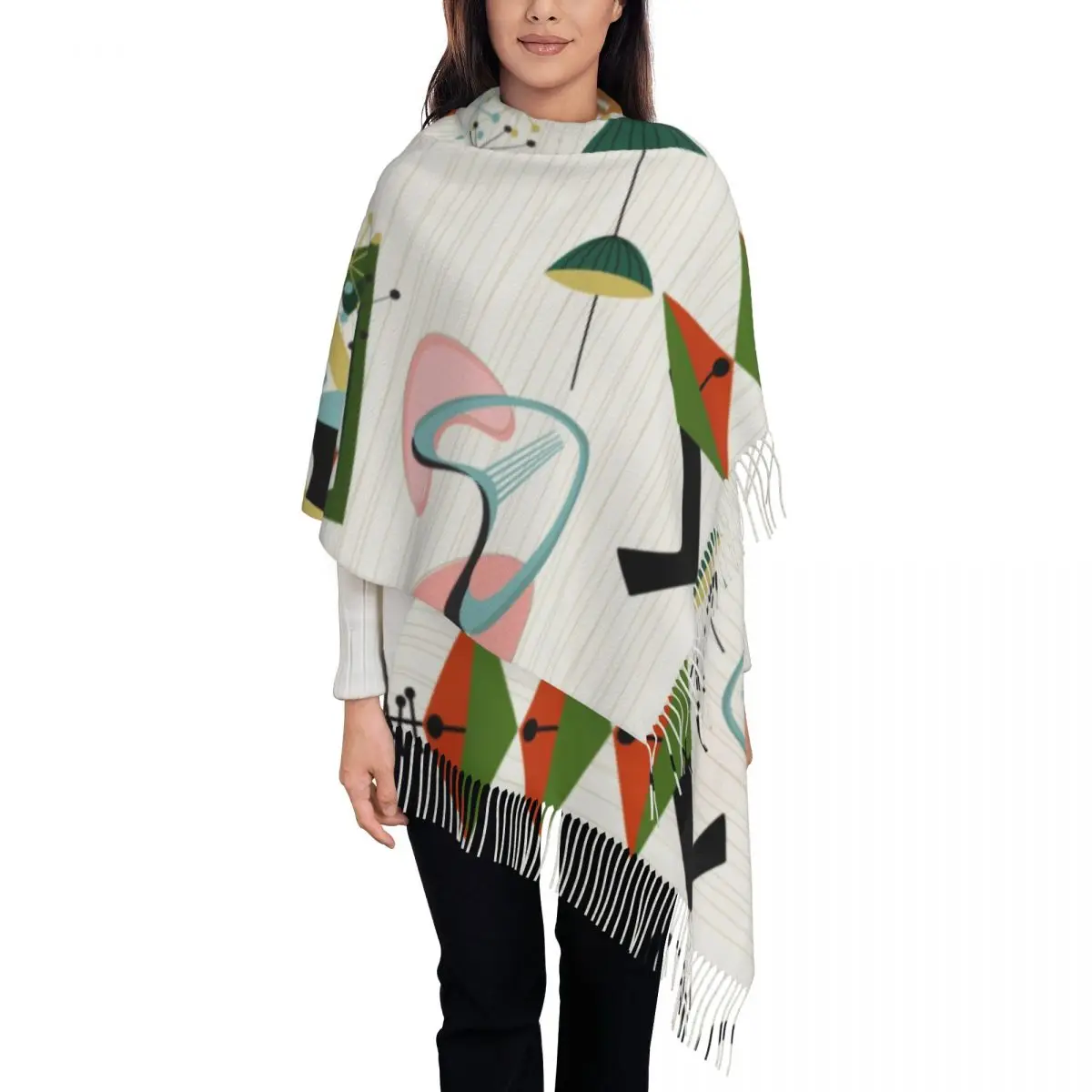 Customized Printed Retro Eames Era Atomic Inspired Scarf Men Women Winter Fall Scarves Mid Century Abstract Geometric Shawl Wrap