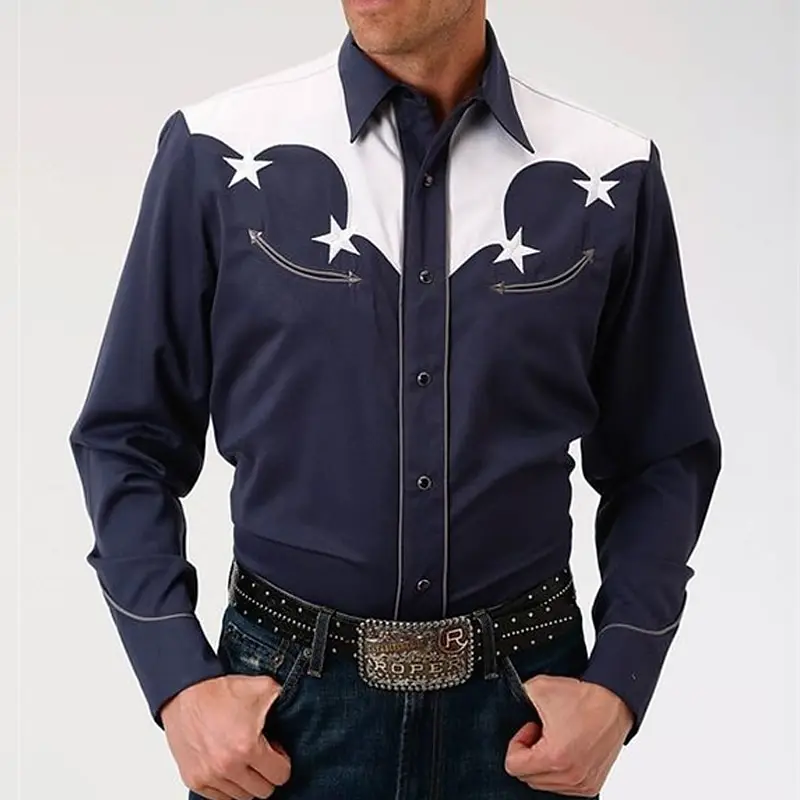 Cactus denim retro western-style men\'s Western-style shirt outdoor street casual daily autumn and winter lapel long-sleeved shir