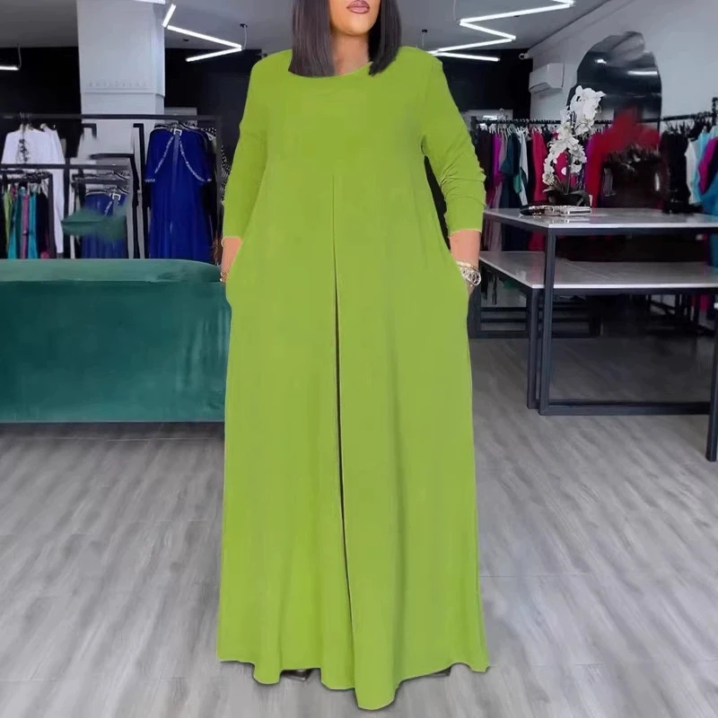 

Casual Long Sleeve Pocket Long Playsuit Elegant O-neck Wide Leg Pants Jumpsuit 2026 Women Fashion Hight Waist Loose Party Romper