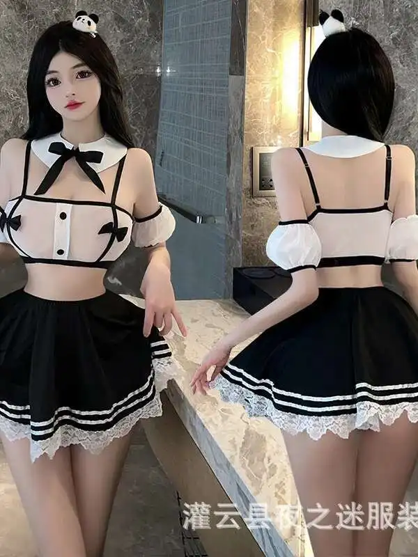 ตาข่ายลูกไม้ Sheer Mini Dress ชุดแม่บ้านเซ็กซี่ Passion Pure Desire Robe ชุดเดรสเซ็กซี่ร้อนเซ็กซี่ผู้หญิงเกาหลีเสื้อหวานชุด 9JNL