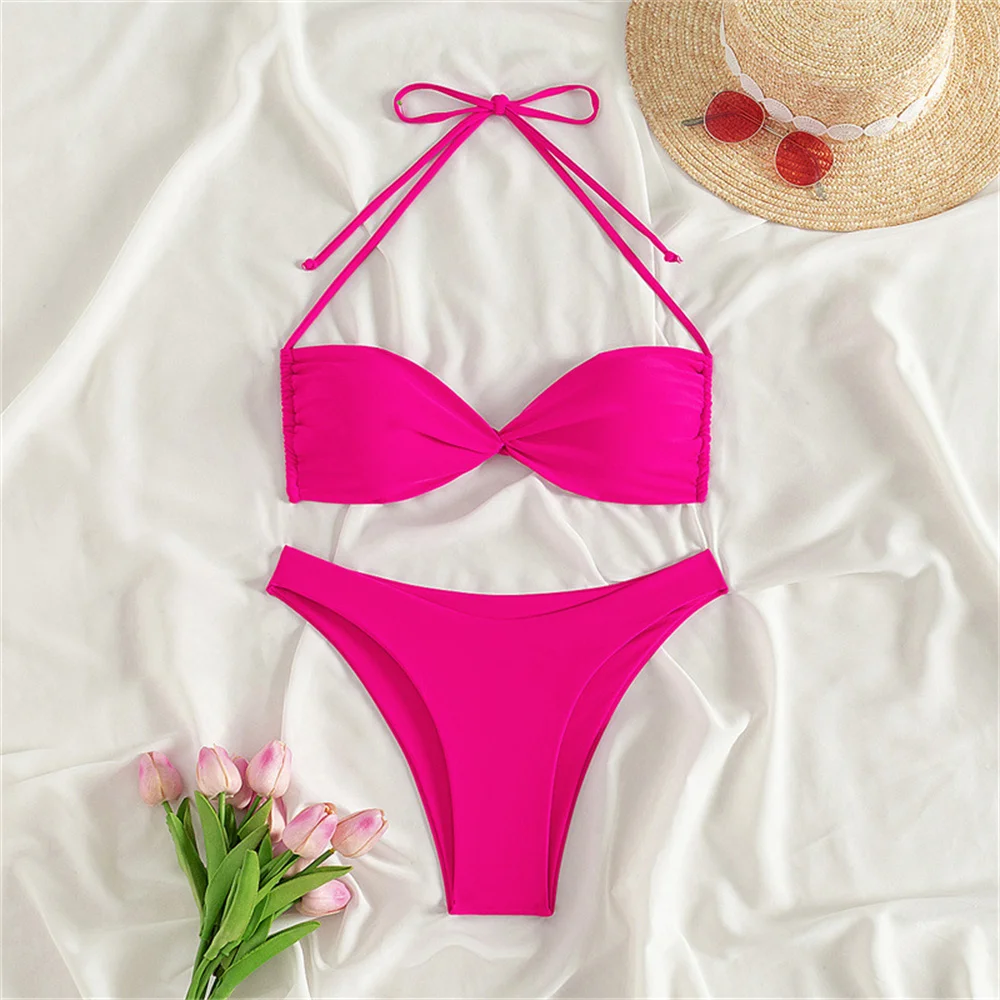 

Sexy String Bikini Y2K Push Up Twist Swimwear Backless Bandeau Swimsuit Women Beach Outfits Micro Bathing Suits Bikinis De Mujer