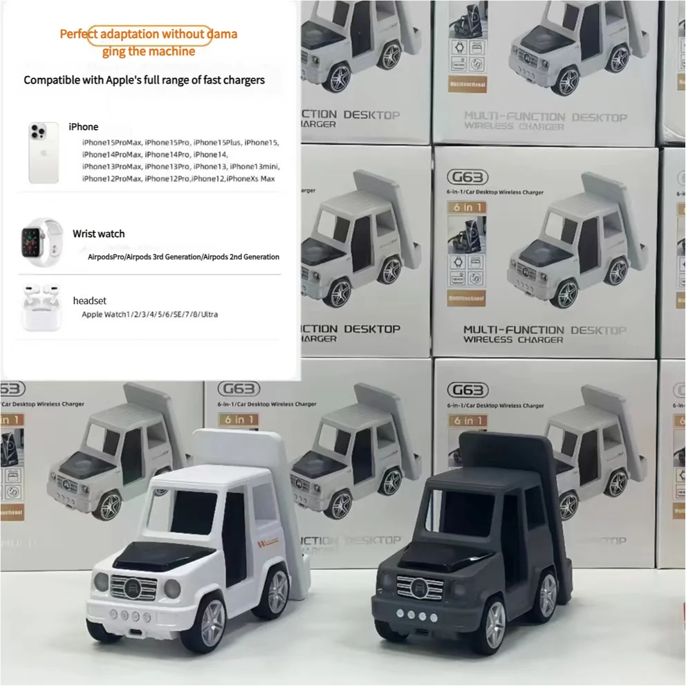حامل شحن لاسلكي 6 في 1 مع ساعة منبه - شحن سريع لهاتف iPhone 16/15/14/13/12 Pro Max، 8/X/XS/XR، iWatch 8/7/6/5، AirP