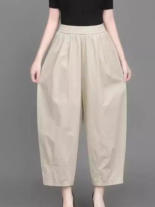 ربيع وصيف جديد حجم كبير المنجل السراويل النسائية مرونة الخصر عادية التخسيس سراويلي حريمي Sli أمي واسعة الساق تسع نقاط