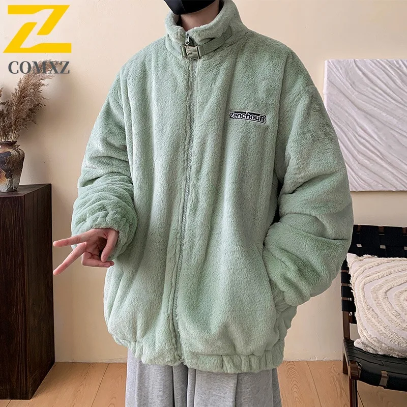 COMXZ 2025 الشتاء فرو الأرنب الصناعي سترة قطن D3124 TP95 الوقوف طوق مشبك تصميم معطف دافئ #3