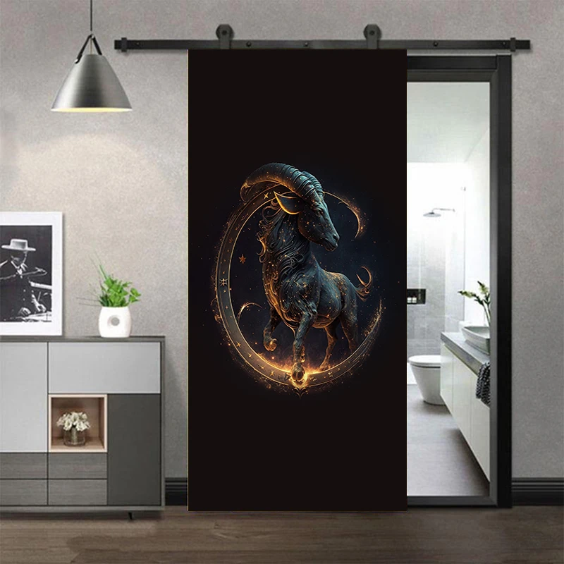 

3D Door stickers Animal Black vinyl waterproof door mural decals for home decor