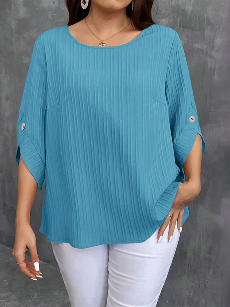 

ZANZEA Elegant Blusas Women Autumn Solid Color Blouse 2025 Stylish O Neck Tops Fashion 3/4 Lantern Sleeve Casual Loose Tunics