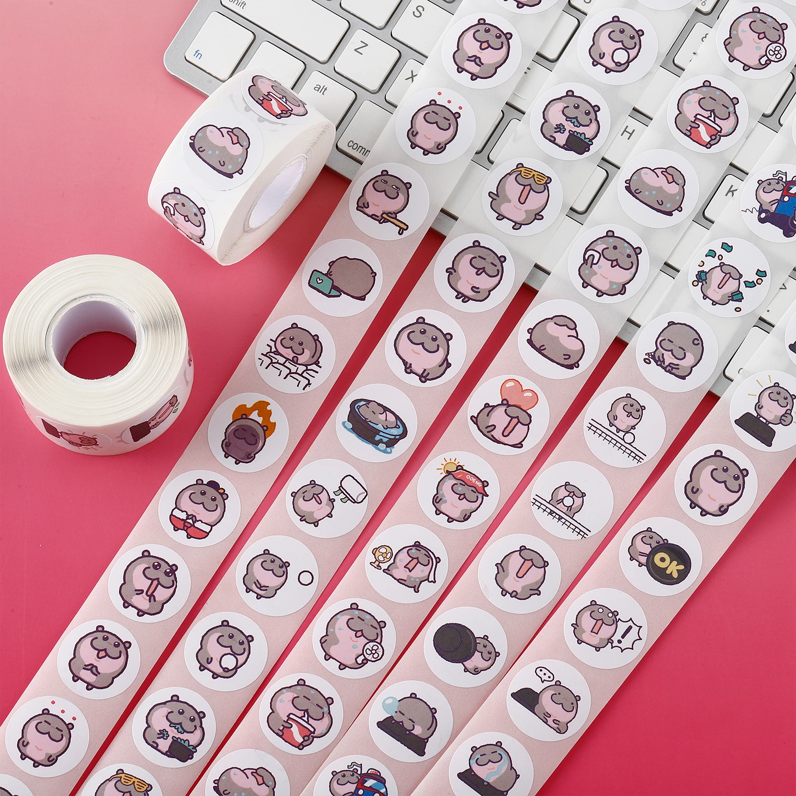 Funny Mini Hippo Facial Expression Pack Stickers round Cartoon Sealing Paste DIY & Office Supplies 【Decorative Stickers】