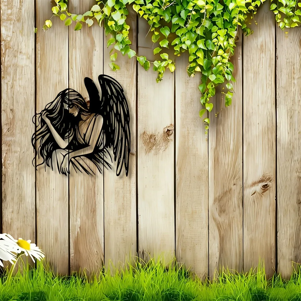 Décoration murale en aluminium 2D « Solemn », motif ange souffrant, résistante à la rouille et aux intempéries, pour intérieur et extérieur