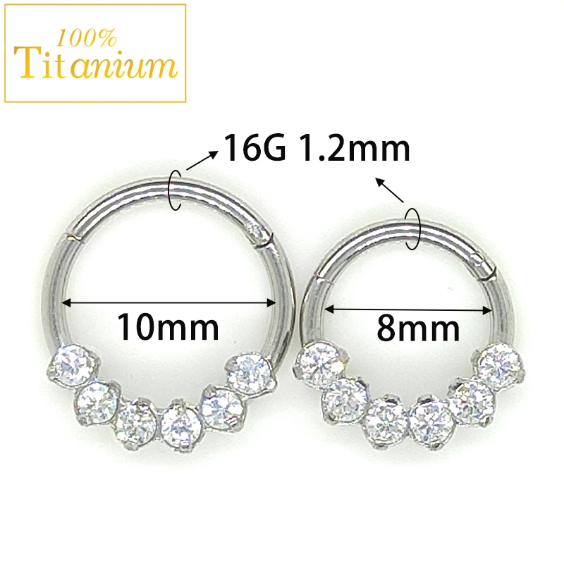 1Pcs Zircon Septum Piercing Clicker Surgical Steel Nose Rings Helix Cartilage Tragus Nariz Percings Earrings Body Jewelry 8/10mm