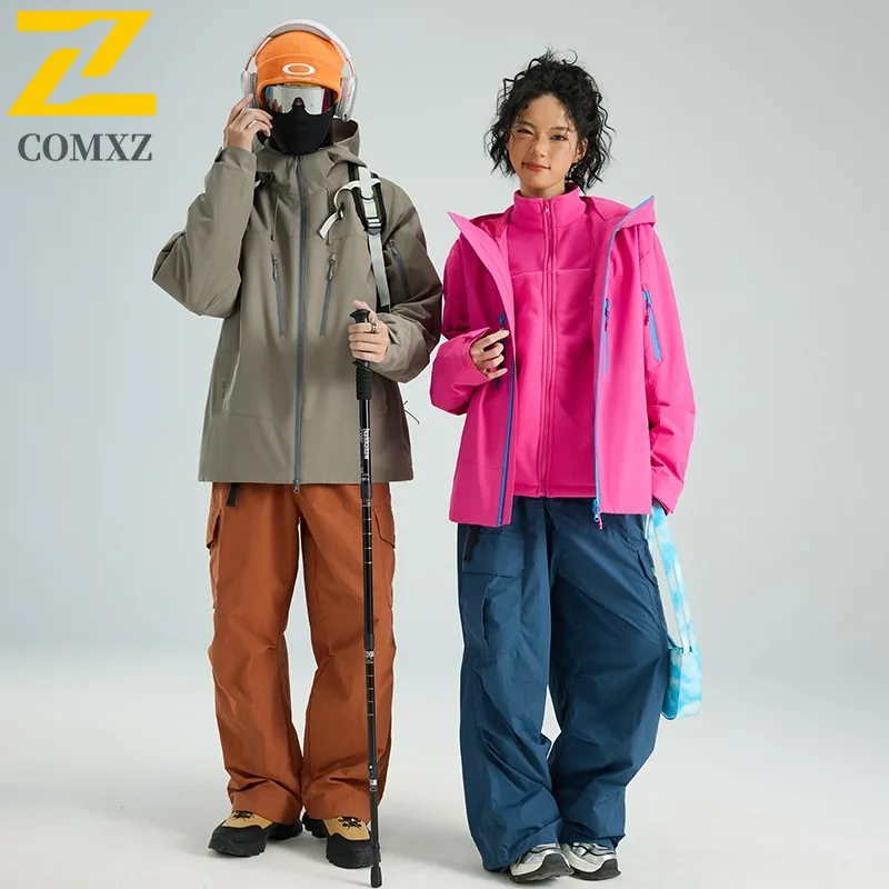 COMXZ 2025 Autumn Winter Polyimide Tech Fleece Couples Jacket Two Piece Set Windproof Waterproof Outdoor Sports  tactics Coat