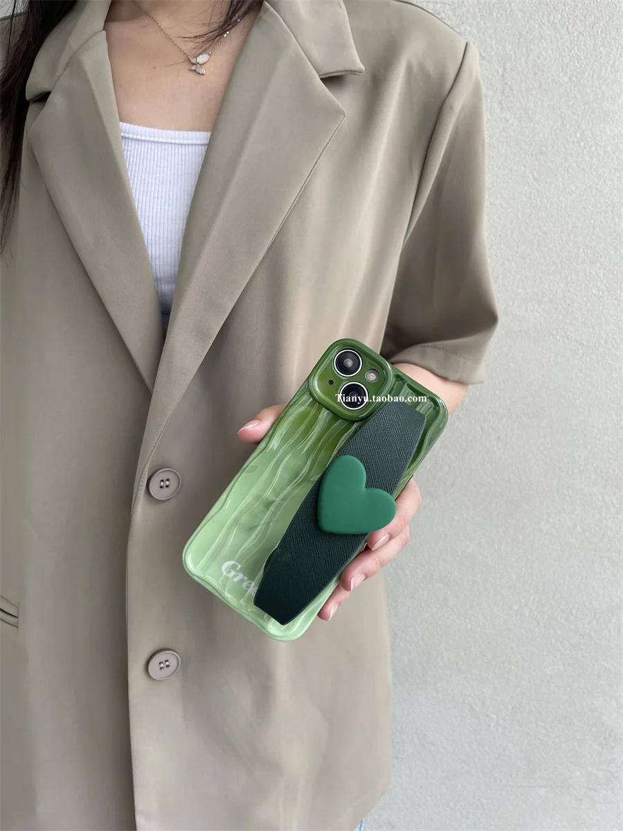 ฤดูร้อนใหม่สีเขียวสําหรับ Apple 15 PRO MAX เคสโทรศัพท์ iPhone 14 กรณี 13 Pro Love wristlet 12 PROMAX สามารถพกพา 15 crossbody 12 Pro