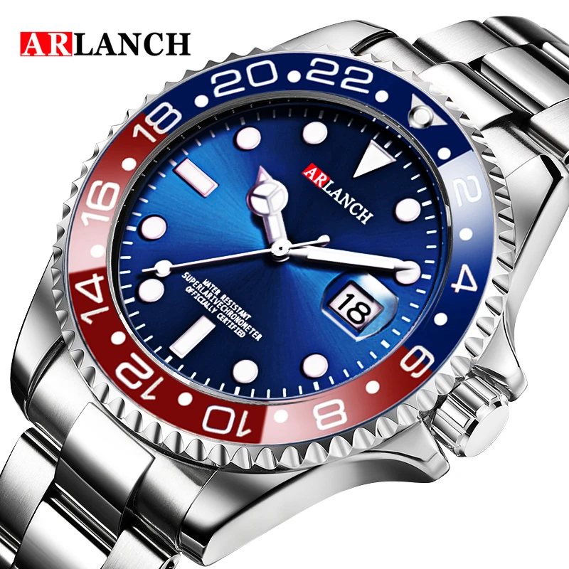ARLANCH Business-Edelstahluhr, 40 mm, klassisch, rot, blau, Kreis, Tauchserie, Lupe, Kalender, Quarzuhren, montre homme 4