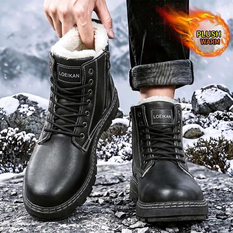 Herren-Winterstiefel mit warmem Fleece-Futter, strapazierfähigem Leder-Obermaterial, rutschfester Sohle und Schnürung, ideal für den täglichen Gebrauch und für Schnee im Freien. – Detail 8
