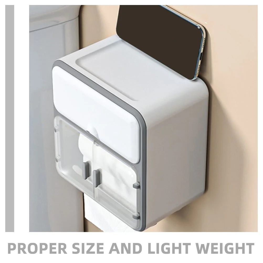 

Bathroom Wall Tissue Dispenser Toilet Paper Holder No Drilling Waterproof Wall Mounted Tissue Storage Box with Shelf