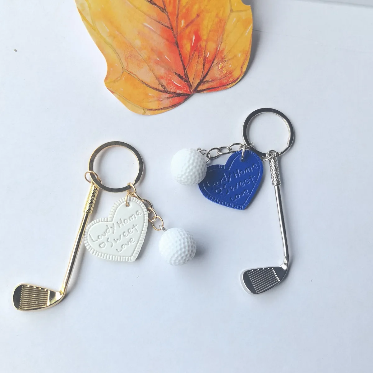 Mini Golf Club Keychain With Heart Tag Golf Ball Charm 