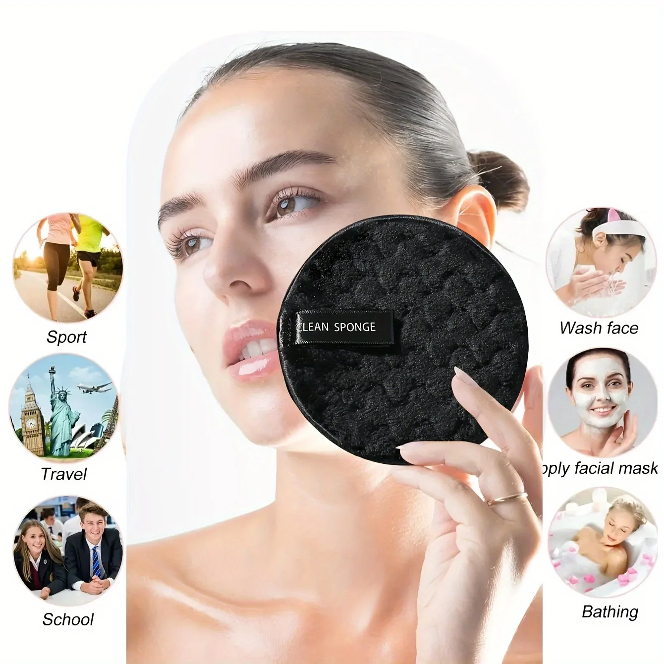 8pcs Face Makeup Remover Cotton Pads Rounds Reusable Soft Makeup Cleaning Puff Double-Sided Face Cleansing Removal Sponge Washab