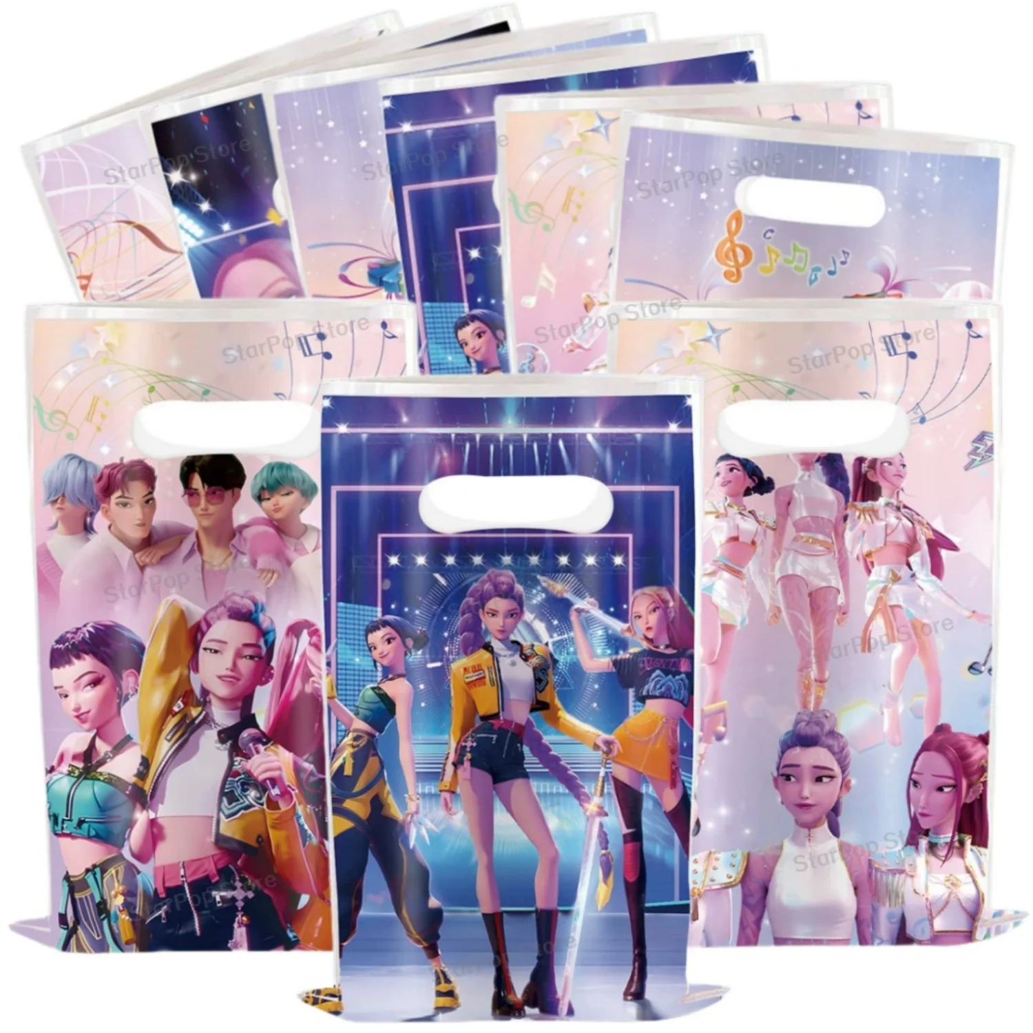10/20/50Pcs Cartoon Anime Gift Bags Kids Birthday Guest Gift Wrap Plastic Shop Bags Small Business Candy Pastry Store Packaging