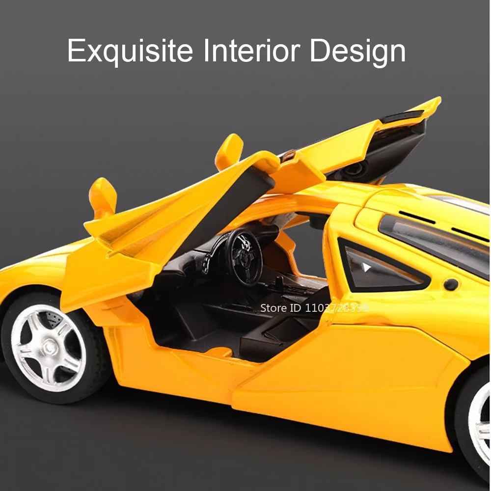 Modelo de coche deportivo F1 765LT, escala 1:32, juguetes de aleación, supercares en miniatura fundidos a presión, puertas con luz de sonido, espalda abierta, regalos para niños