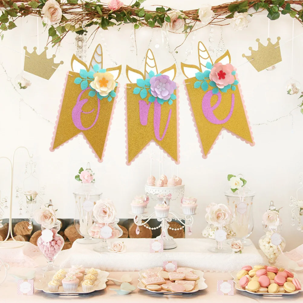 

Print High Chair Banner Baby 1St Birthday Party Decoration Flower Garland For Photo Prop Kids Shower Event Party