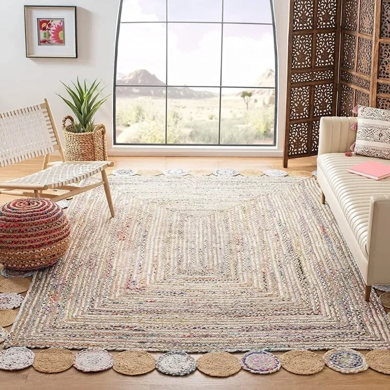 Rug Jute & Cotton Circle Square Rugs Hand Braided Area Rug Decorative Carpets