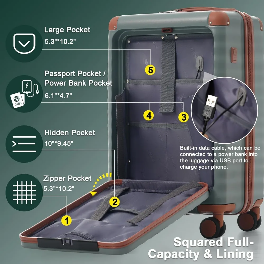 Наборы багажа Merax, 5-компонентный, расширяемый чемодан с открытым корпусом спереди, с вращающимися колесами и спортивными сумками, легкая ручная кладь на наконечнике