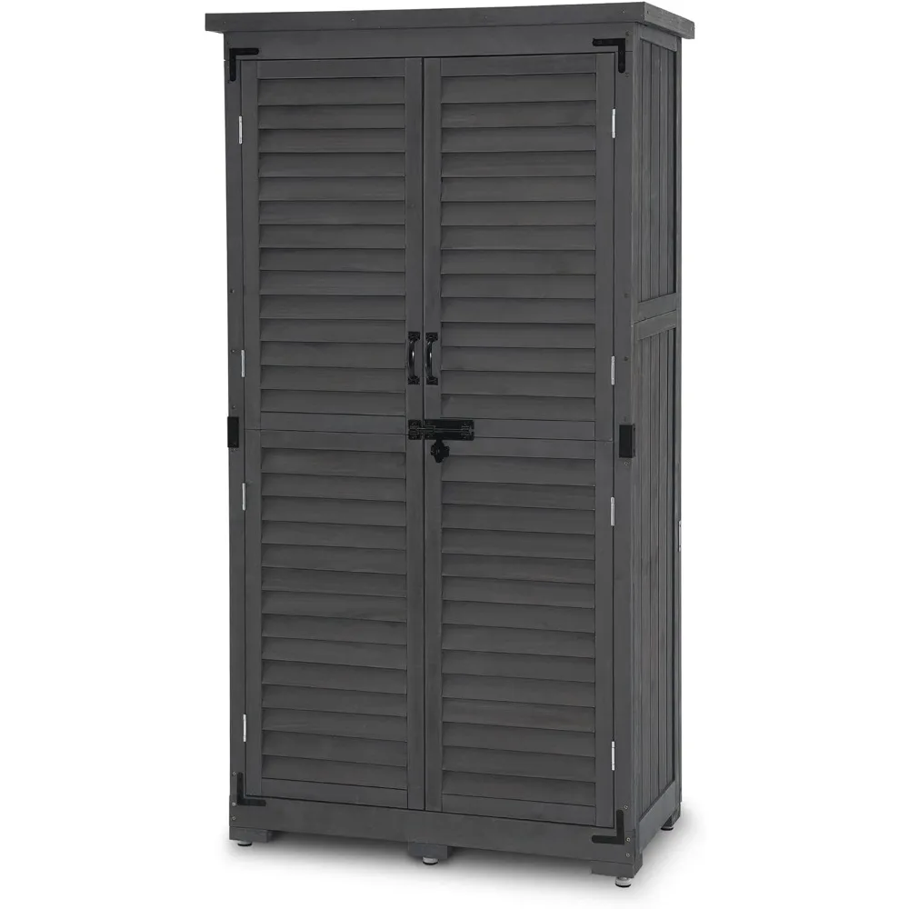 Shed, Outdoor Storage Cabinet, Garden Storage Shed, Outside Vertical Shed with Lockers, Outdoor 63 Inches Wood Tall Shed