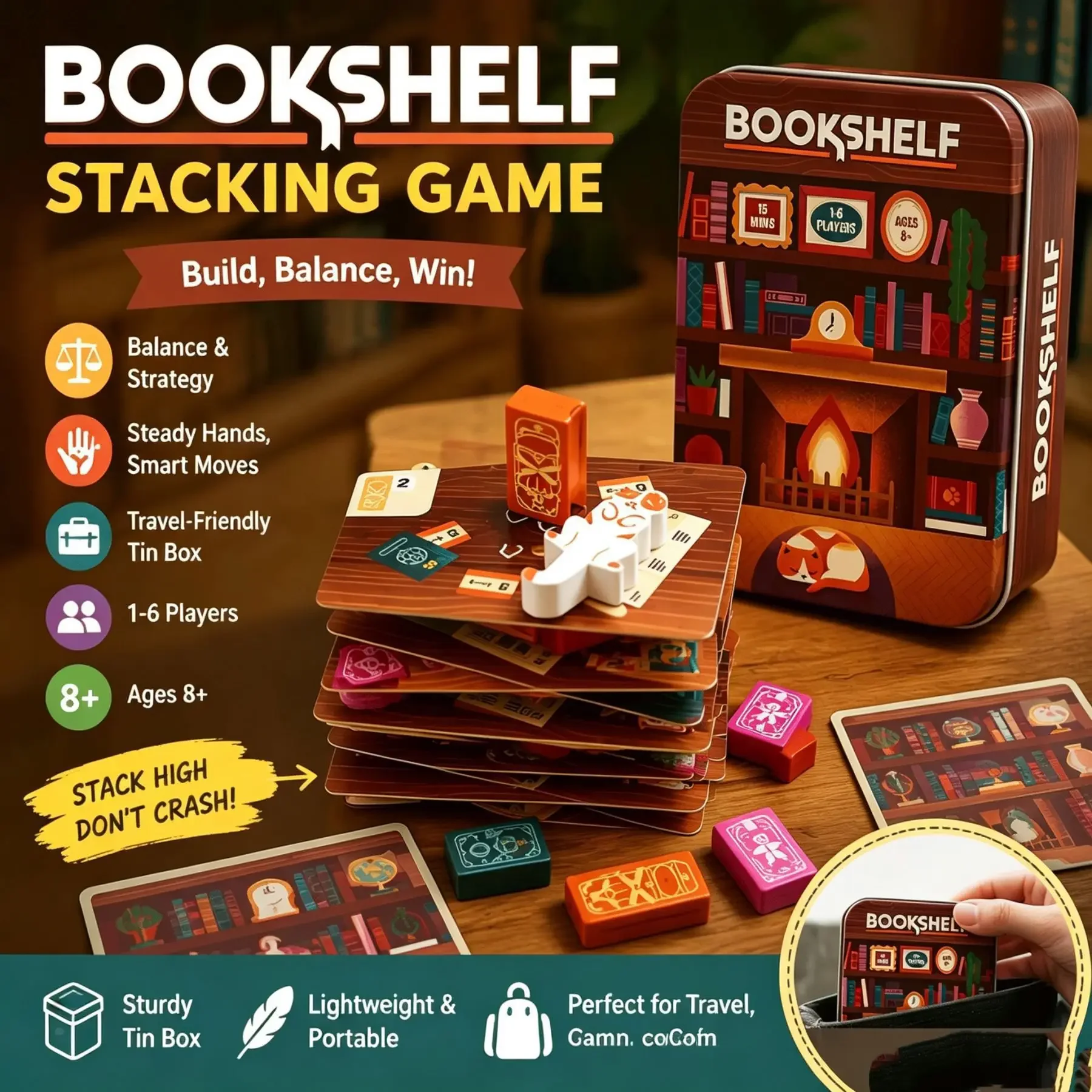 2026 New Bookshelf Cooperative Stacking Game Bookshelf Collaborative Stacking Game Party Toy