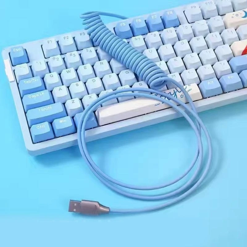 E8BA Coiled Type C USB Cable for Keyboards Aviation Connectors Keyboards Data Cable