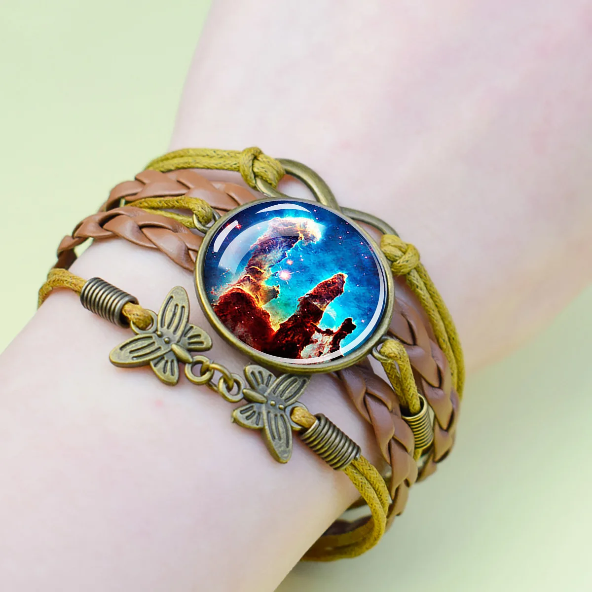1PC Nebula Galaxy Space Braided Leather Cuff Bracelet Cosmic Astronomy Universe Wristband