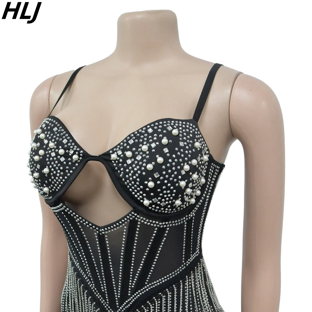 Hlj Mode Luxus Strass hohl Party Nachthemd Kleid Frauen ärmellose dünne Riemen Bodycon Mini kleid sexy rücken freie Vestidos