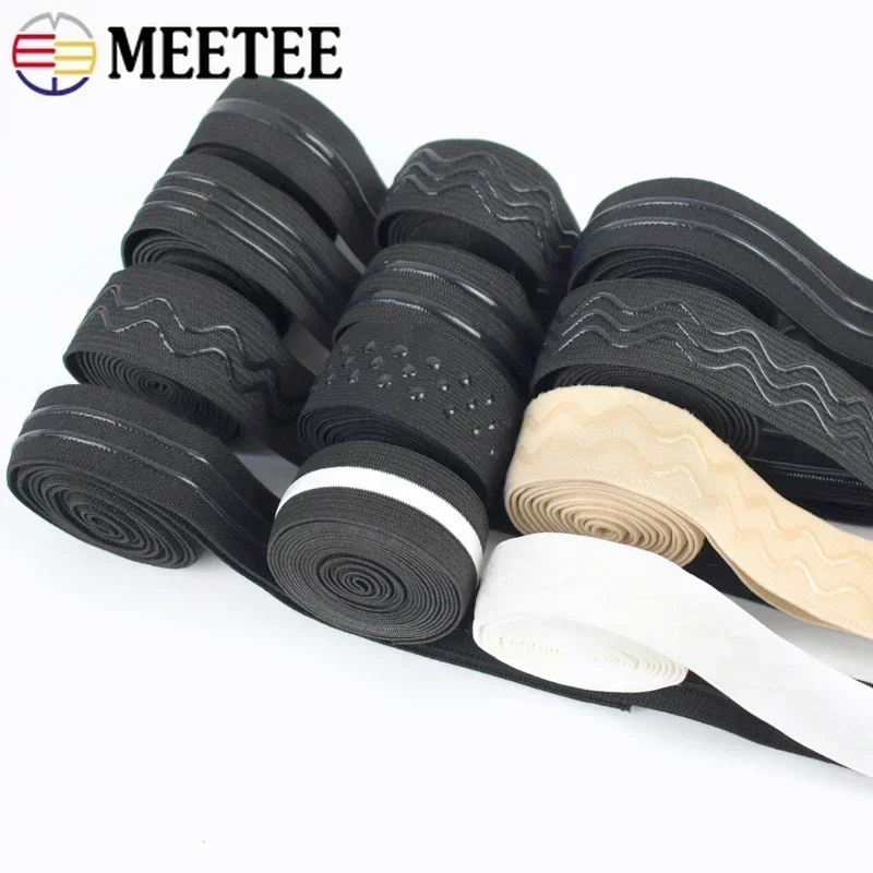 5M Meetee Non-slip Silicone Rubbon Band Black Elastic Bands for Sportswear Belt Strech Tape Clothing Sewing Spring Trimmings