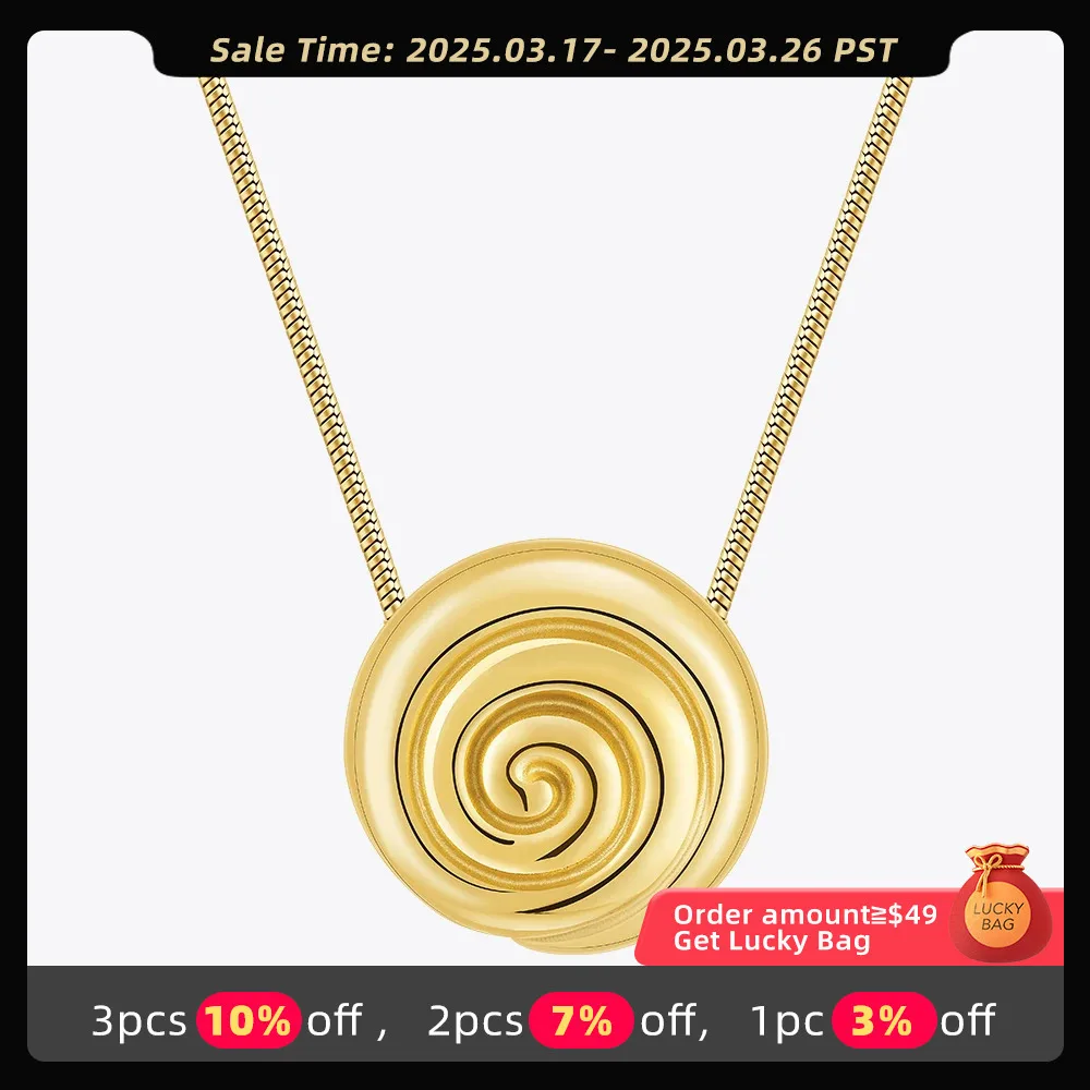 ENFASHION Collares Para Mujer Uzu Pendant Necklace For Women's Round Swirl Stainless steel 18K Plated Gold Fashion Jewelry P3462