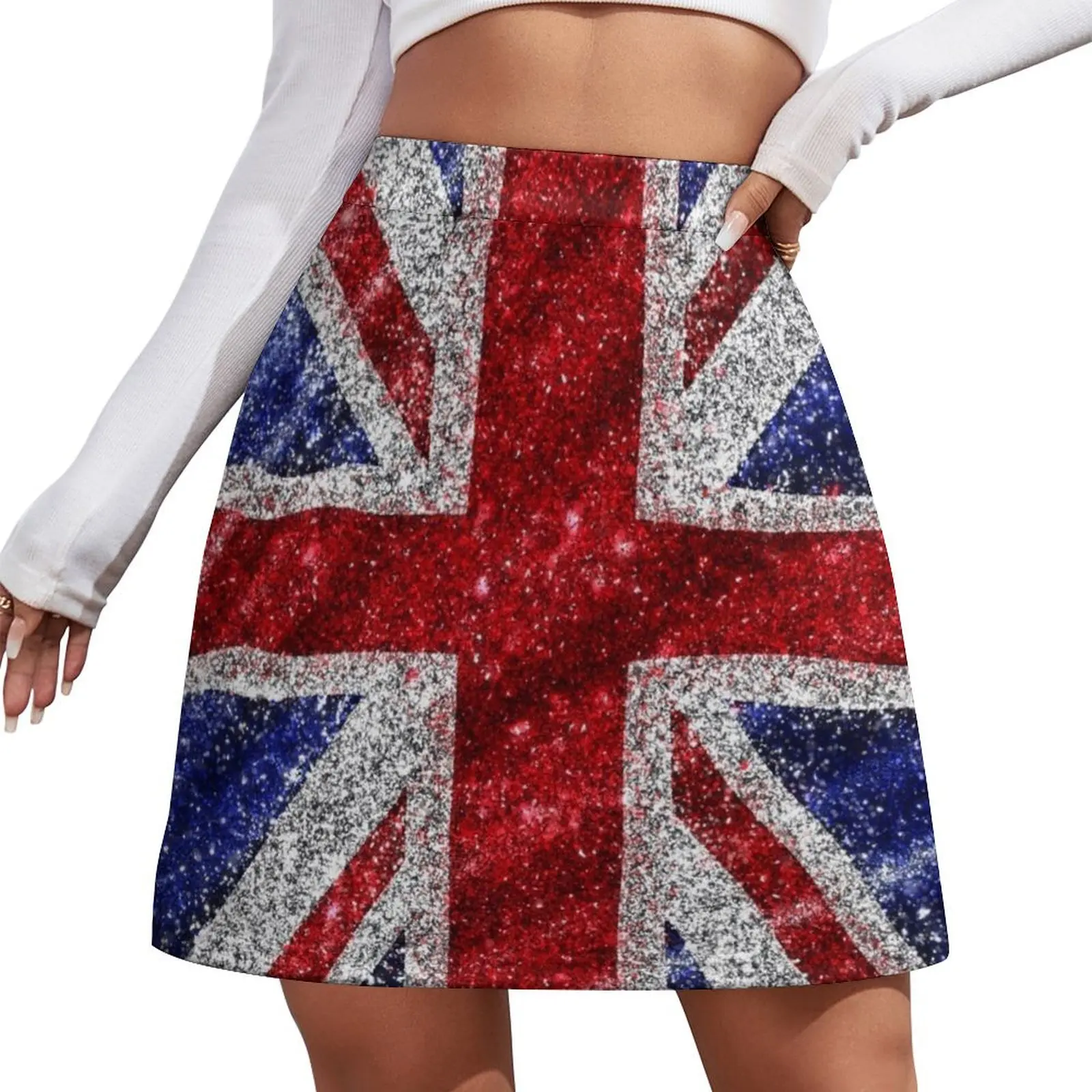 

Faux Glitter Union Jack Flag UK Sequin Mini Skirt School skirt night club outfits Mini Skirt
