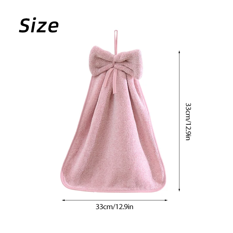 Bow Shaped Hand Towel Coral Fleece Bathroom and Kitchen Hanging Towel, Plain Color, Hanging Cloth, Handkerchief