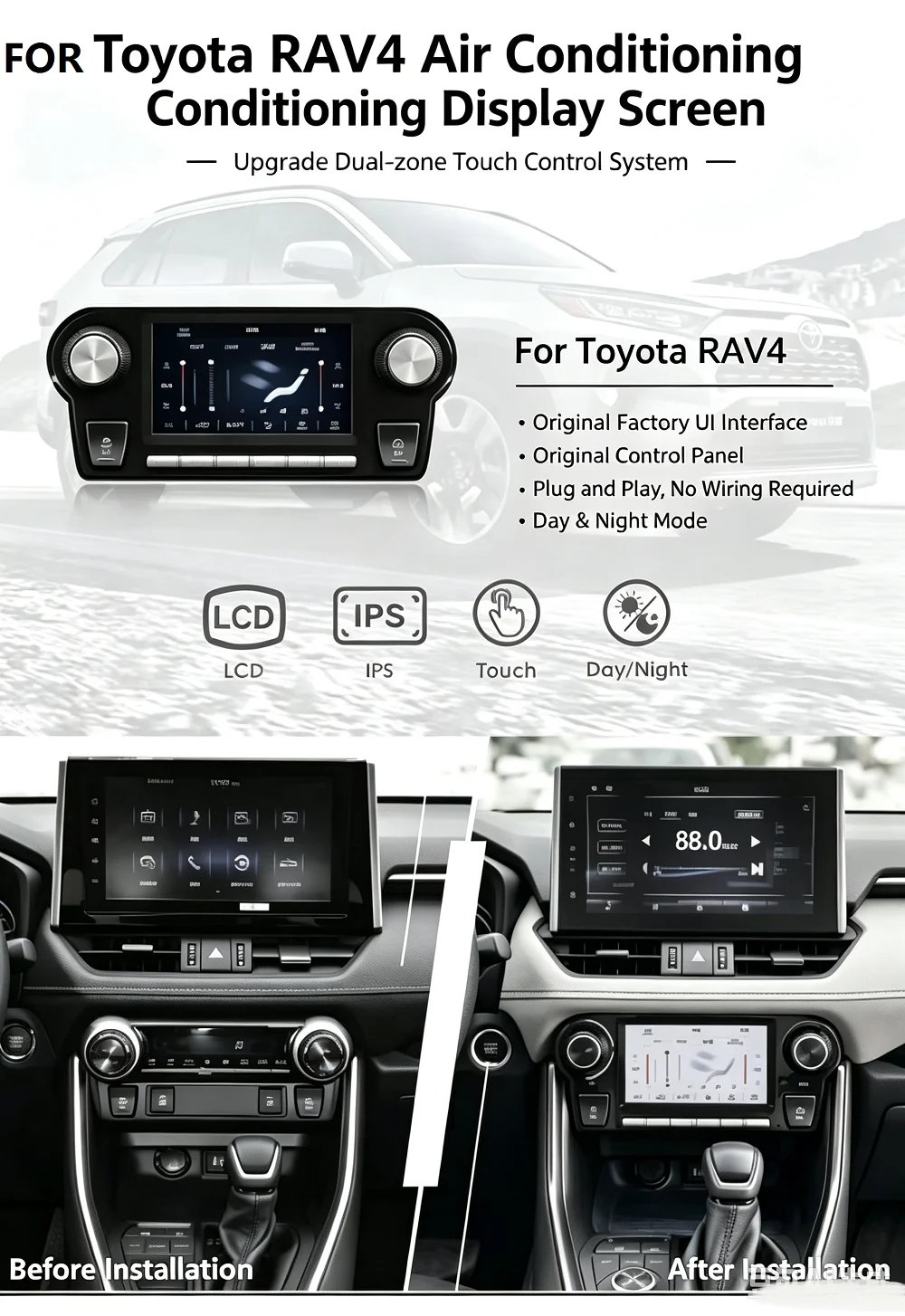 Air conditioner For Toyota RAV4 Wildlander 2020 2021 2022 2023 2024 LCD Climate Control Upgrade Touch screen AC Panel