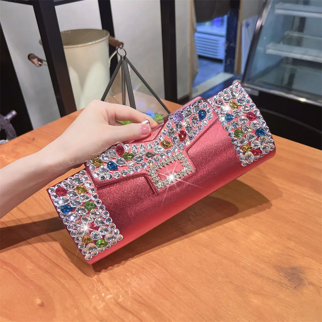 

Genuine Leather Women's Clutch Bag Purses Fashion Envelope Bag Diamonds cell phone Wallets Evening Shoulder Crossbody Chain Bags