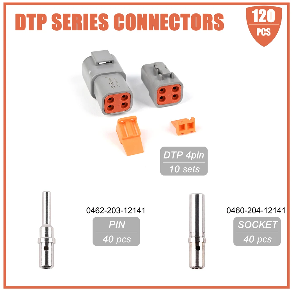 JRready ST6279 Deutsch DTP 4 Pin Connector Kit 10 sets Auto Waterproof Electrical Wire Connector Kit with 40Pairs 14-12AWG