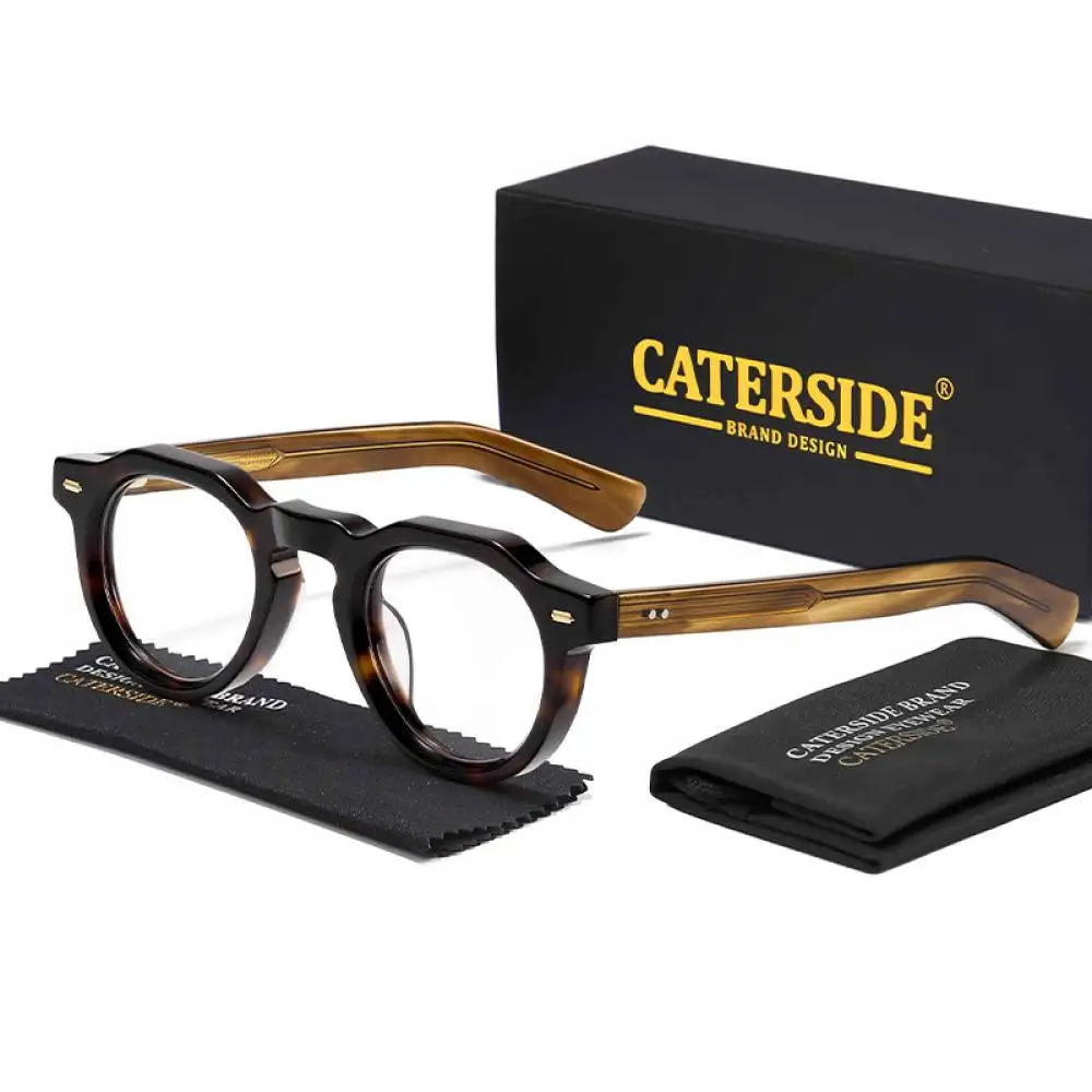 CATERSIDE Neue Retro Herren-Brille mit Flachspiegel, Premium-Acetat, runder dicker Rahmen, Damen-Business-Freizeit-Modebrille – Detail 10