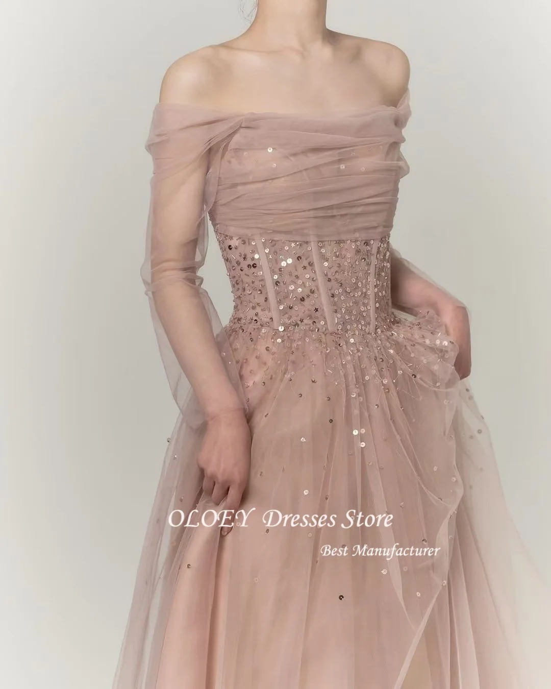 

OLOEY индивидуальное тюлевое корейское свадебное платье 이브닝드레스 с длинными рукавами, свадебное платье трапециевидной формы, корейское свадебное платье для фотосессии