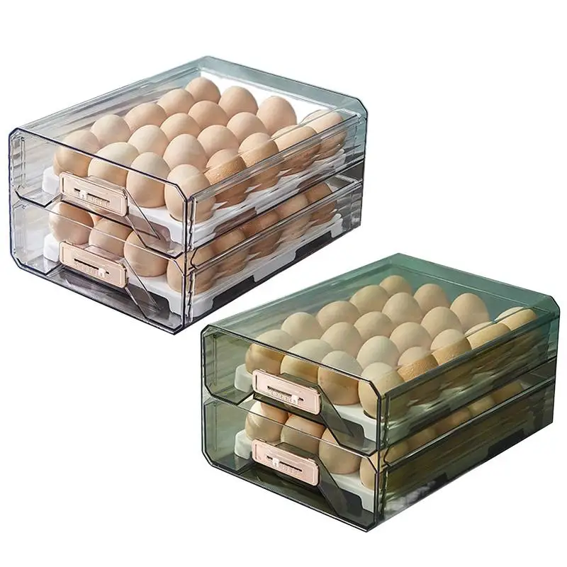 Egg Holder For Fridge 2 Layer Transparent Egg Dispenser Food Container For Refrigerator Kitchen Cabinet Egg Storage Container