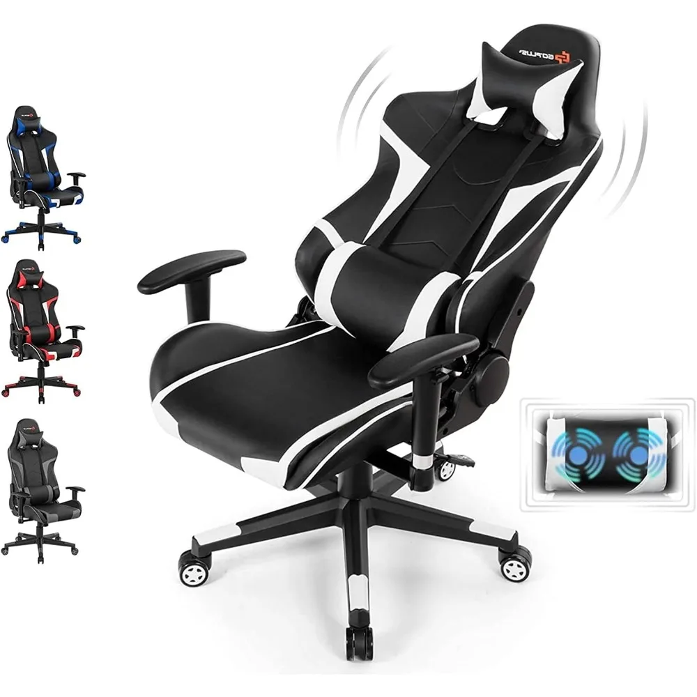 Massage Gaming Chair, High Back Office Computer Chair with Headrest and Lumbar Support, Racing Style Reclining Swiveling Game