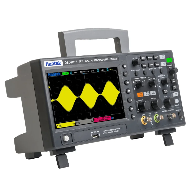 Oscyloskop: Hantek DSO2D10/15 opłacalna ekonomia 2CH + 1CH, przepustowość 100/150MHz, częstotliwość próbkowania 1GSa/s, głębokość pamięci 8M