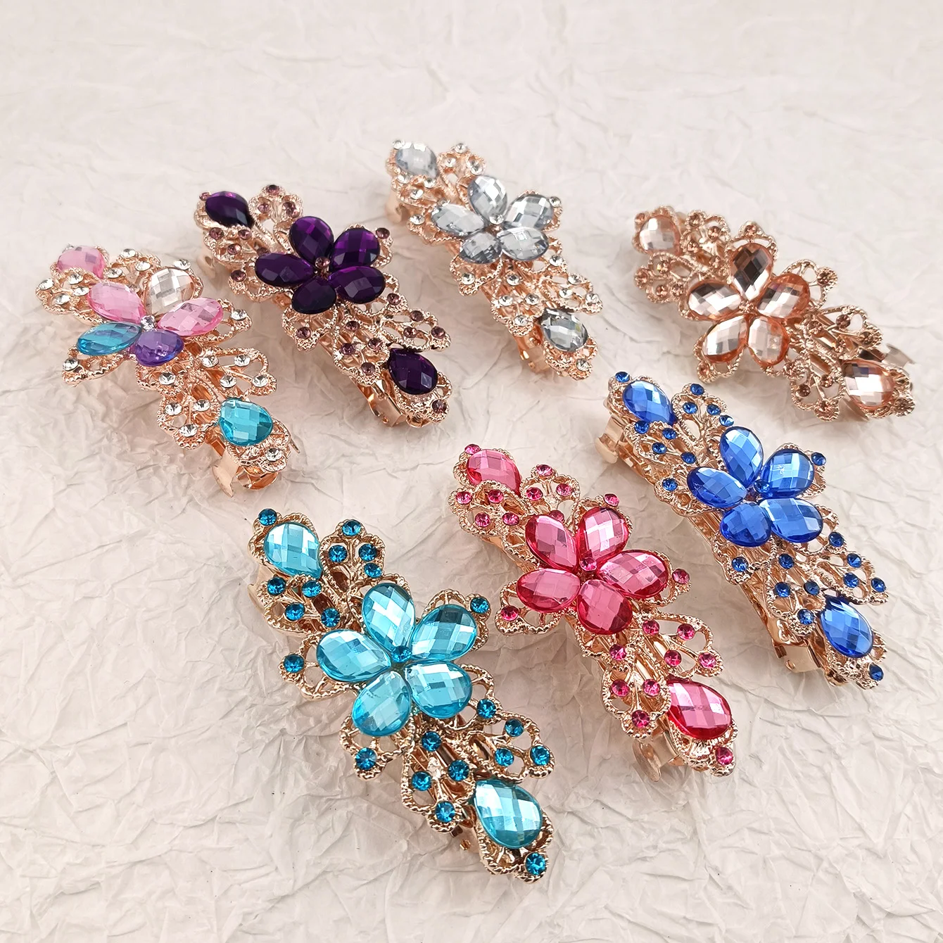 Kristall Floral Haarnadel Mädchen Damen Hairwear Schmuck Für Frauen Strass Legierung Haar Clip Party Haarspangen – Detail 2