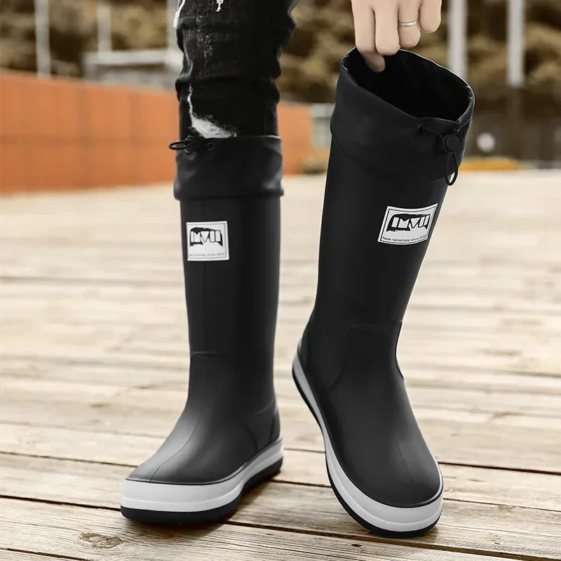 Men\'s Rain Boots Heightened Velvet Chef Shoes Work Shoes Car Wash Shoes Rain Shoe Fashion Wear-resistant Non-slip Water Shoe